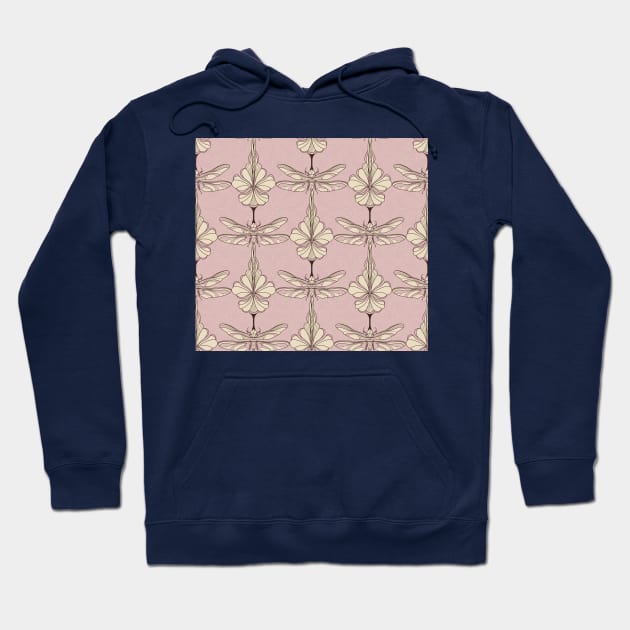 Light Pink Dragonflies and Flowers Hoodie by Carolina Díaz